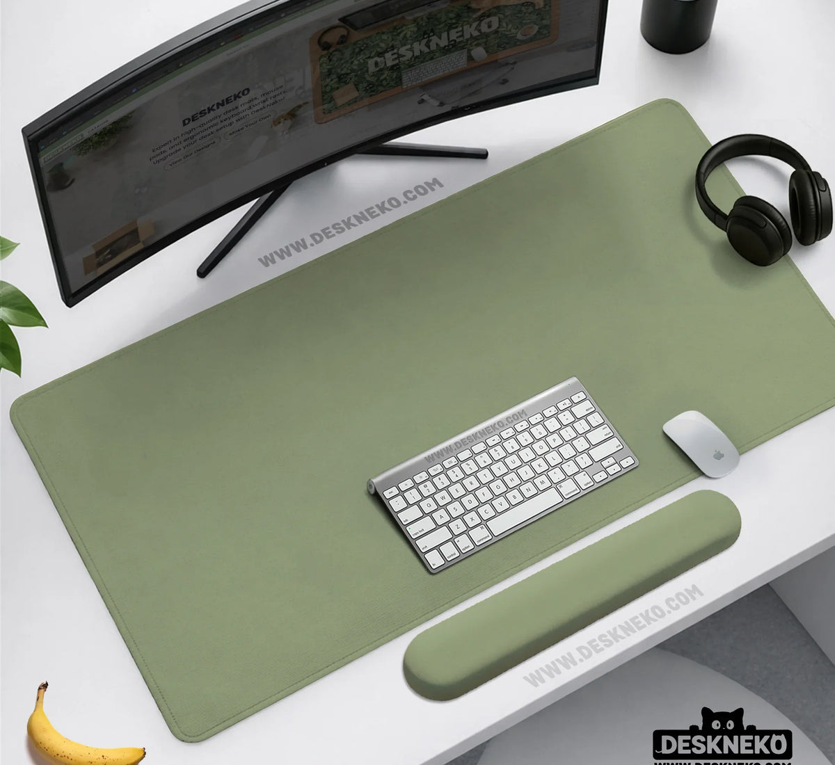 Sage Green Desk Mat XXL Extended Mousepad for Office and Gaming - Deskneko