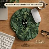 Botanical Cat Ergonomic Mousepad with Wrist Rest for Desk Comfort - Deskneko