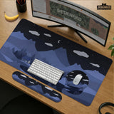 Navy Blue Cat Hills Desk Mat XXL Extended Mousepad - Deskneko