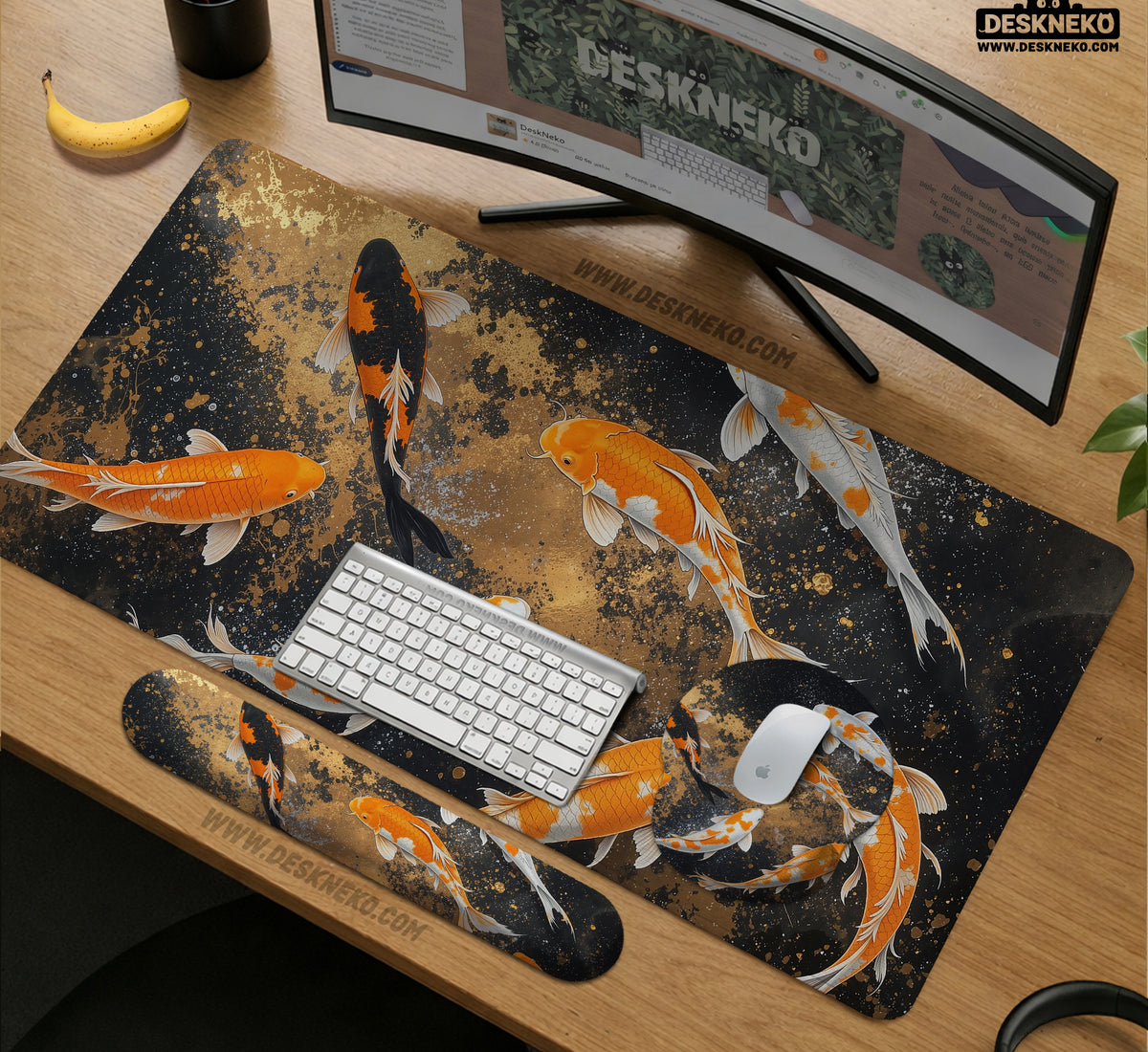Black Gold Koi Desk Mat Mousepad - Desk Mat - Deskneko - Desk Mats & Mousepads