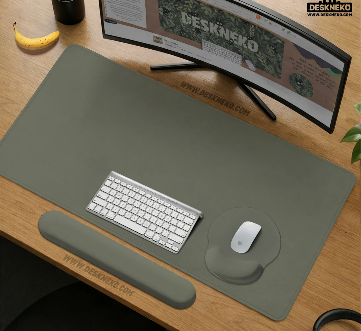 Eucalyptus Sage Desk Mat, Minimalist Extended Mousepad, Waterproof - Deskneko