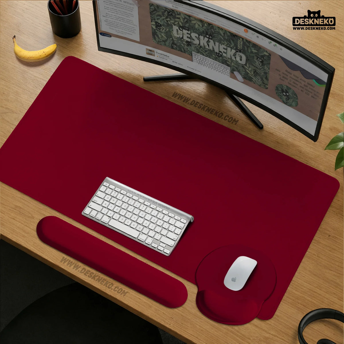 Burgundy Ergonomic Mousepad with Wrist Rest for Office and Gaming - Deskneko
