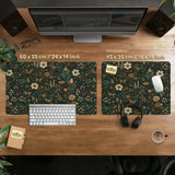 Dark Floral Cottagecore Desk Mat with Botanical Butterflies - Deskneko