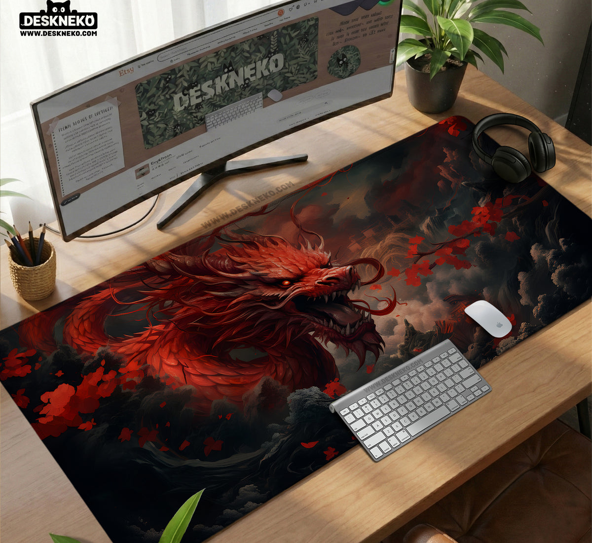 Crimson Red Dragon Desk Mat Mousepad - Desk Mat - Deskneko - Desk Mats & Mousepads