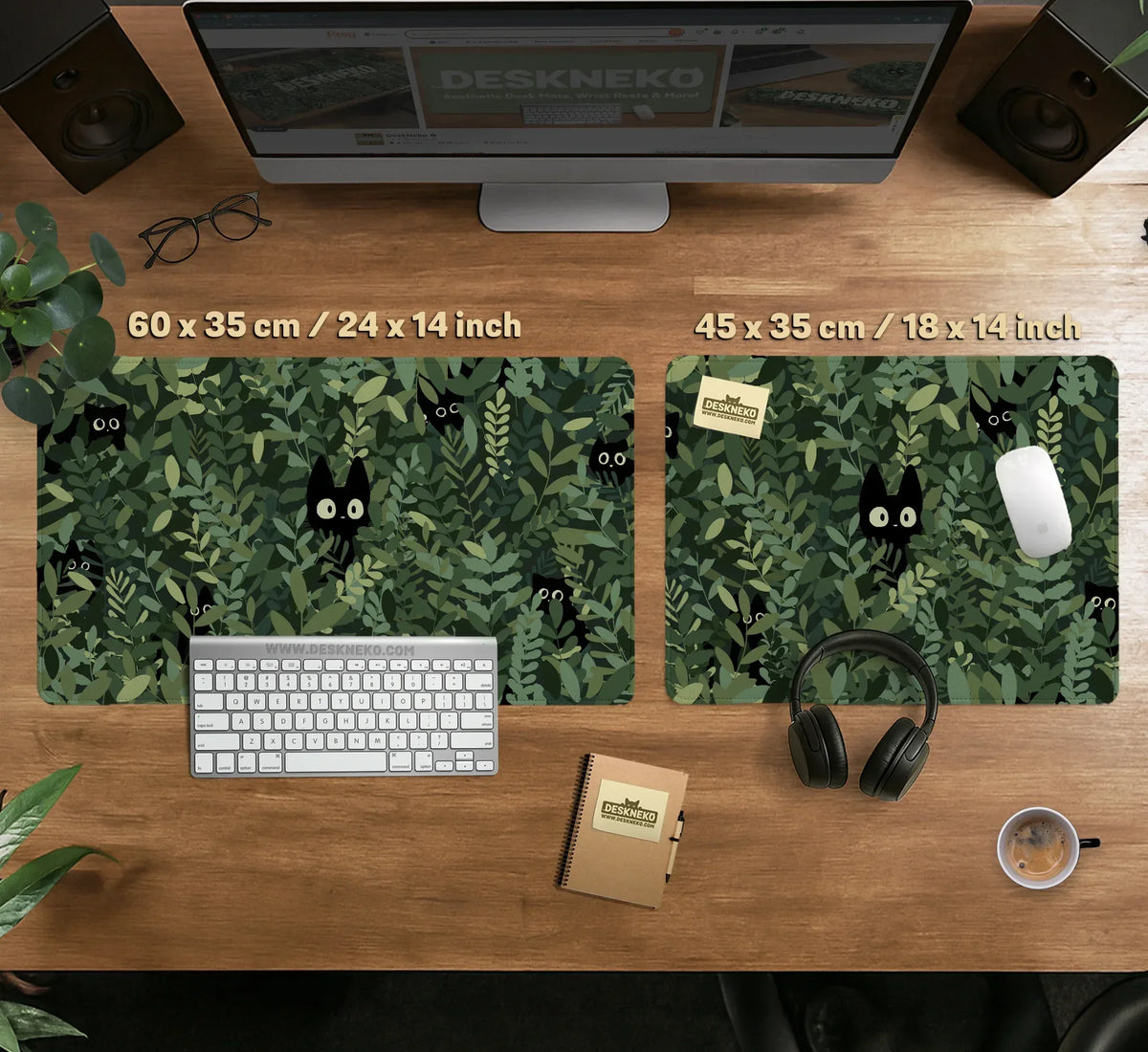 Botanical Cat Ergonomic Mousepad with Wrist Rest for Desk Comfort - Deskneko