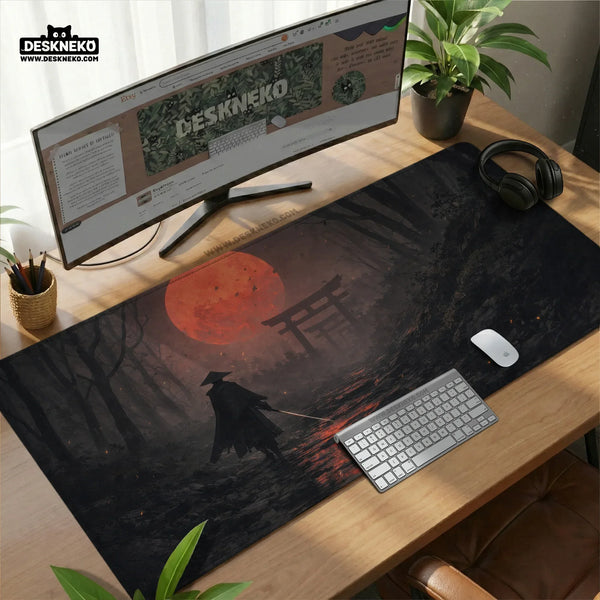 Samurai Red Moon Desk Mat Mousepad - Deskneko