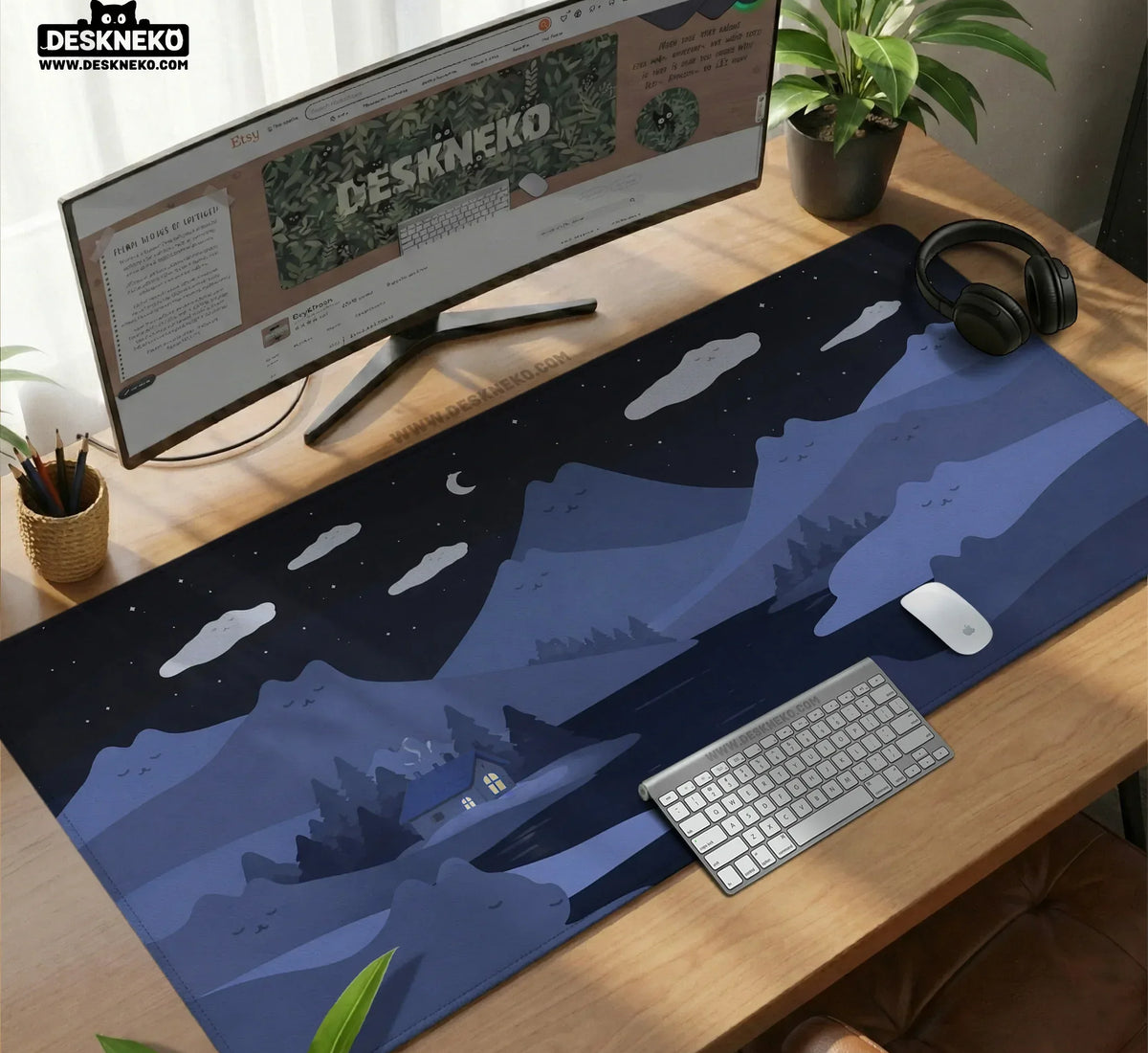 Blue Cat Hills Gaming Desk Mat Extended Mousepad - Deskneko