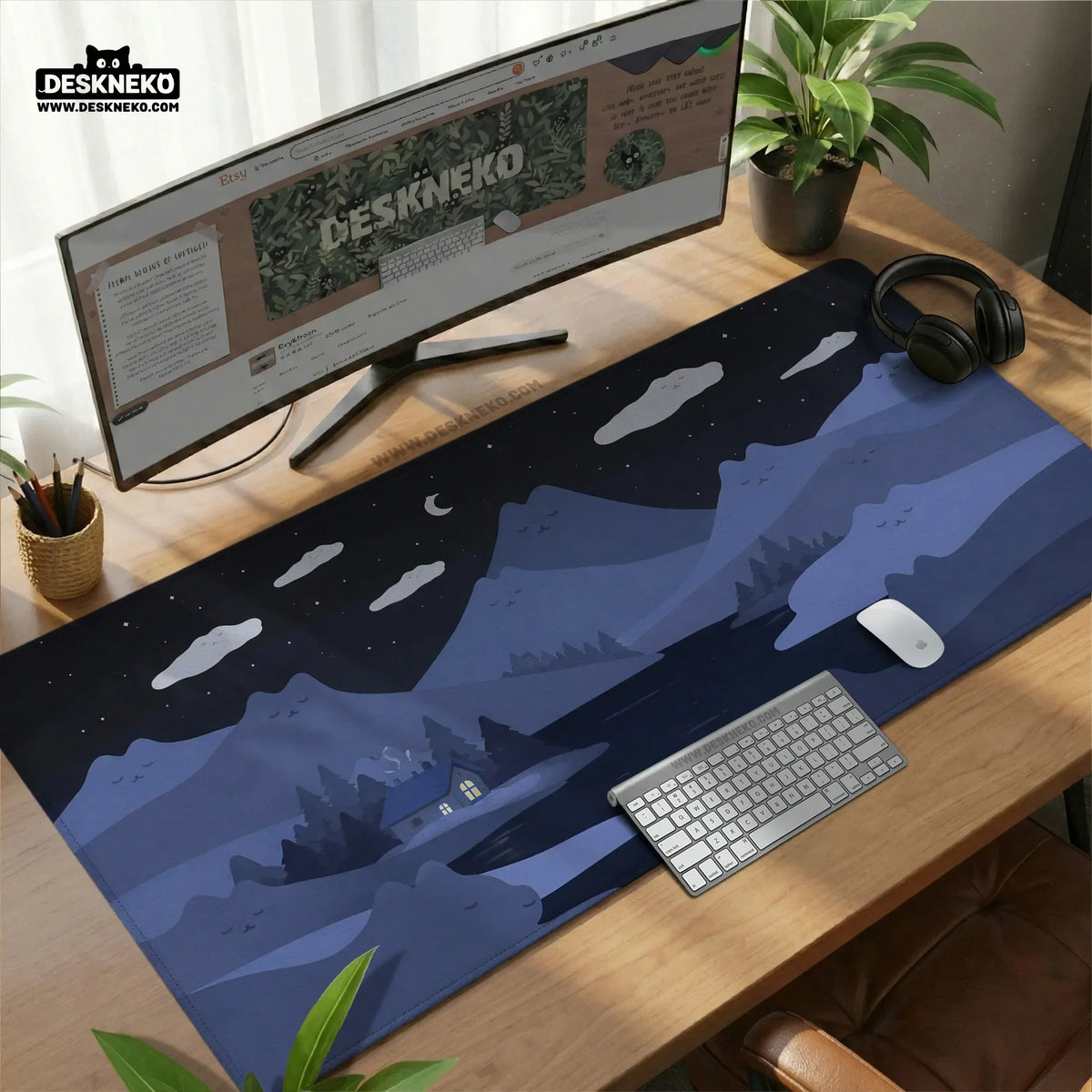 Blue Cat Hills Gaming Desk Mat Extended Mousepad - Deskneko
