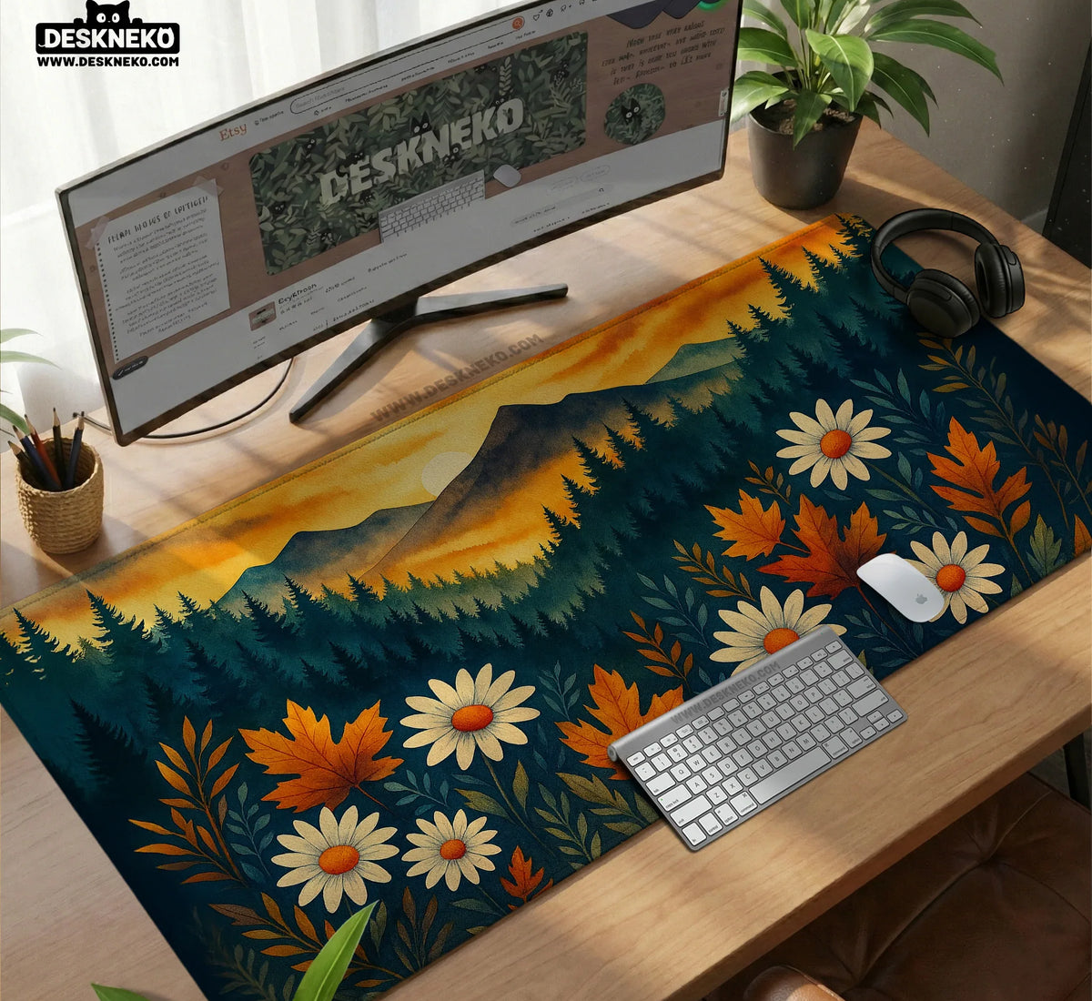 Sunset Forest Mountain Desk Mat - Deskneko