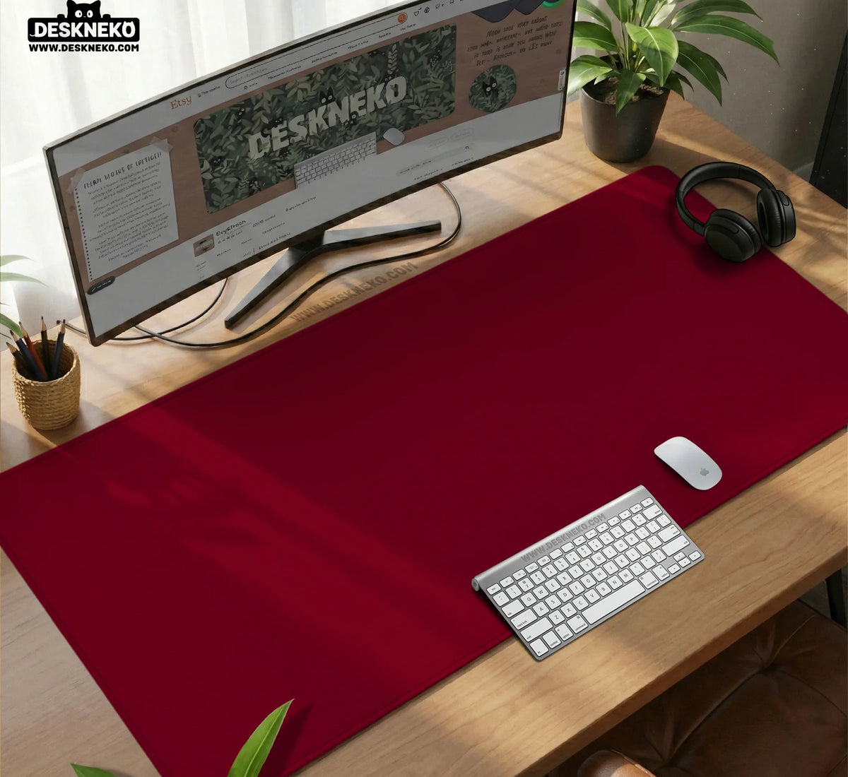 Burgundy Desk Mat for Gaming and Office Desks | Premium Mousepad - Deskneko
