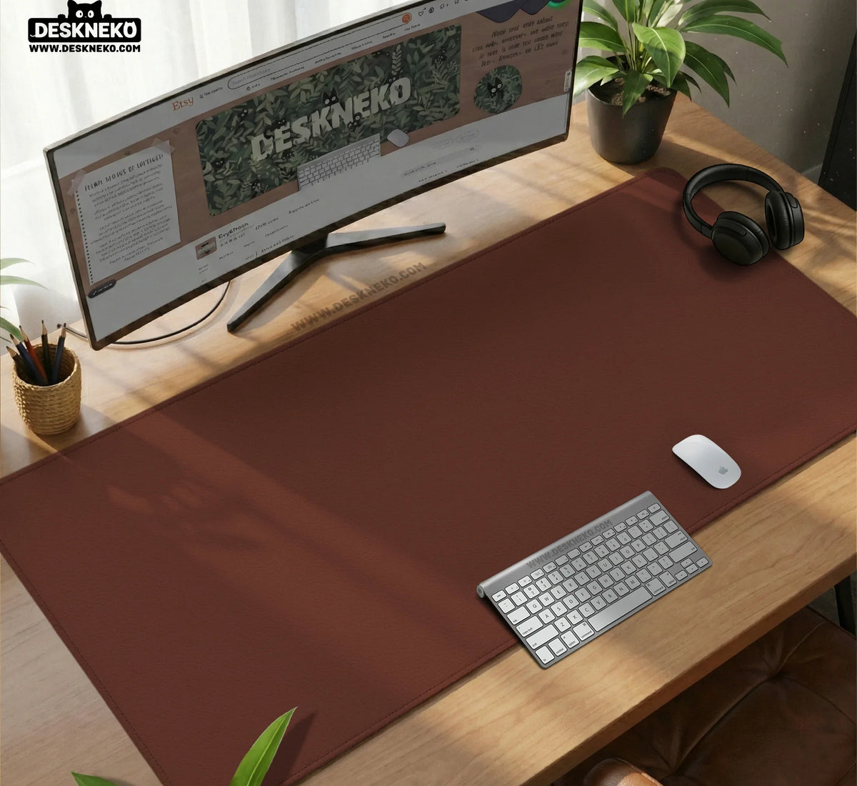 Mahogany Desk Mat Mousepad, Minimalist Brown Extended Desk Pad - Deskneko