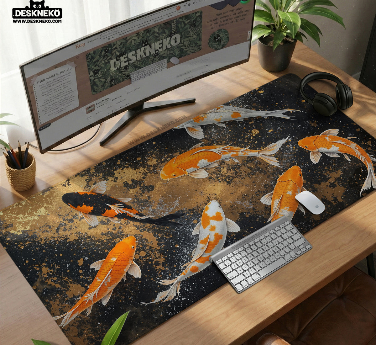 Black Gold Koi Desk Mat Mousepad - Desk Mat - Deskneko - Desk Mats & Mousepads