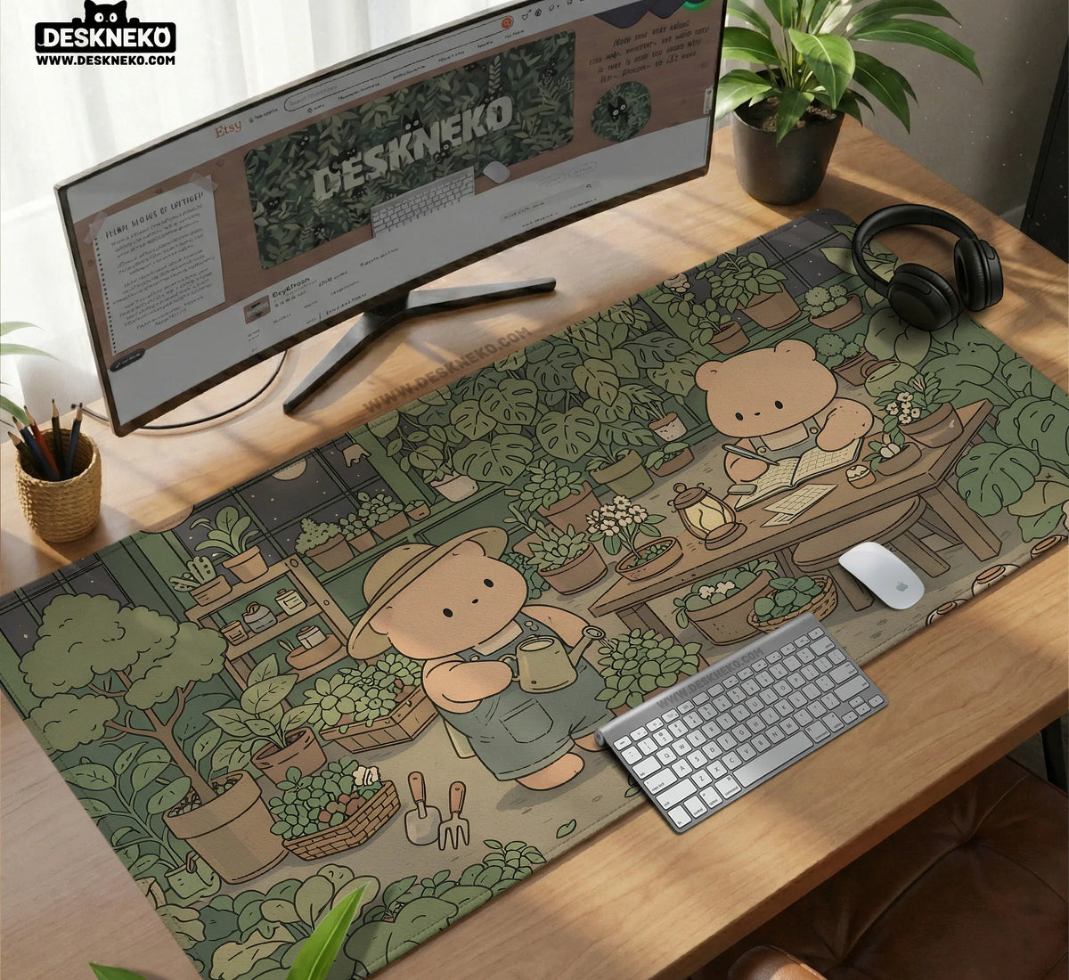 Kawaii Bear Desk Mat XXL Extended Mousepad for Keyboard and Desk - Deskneko