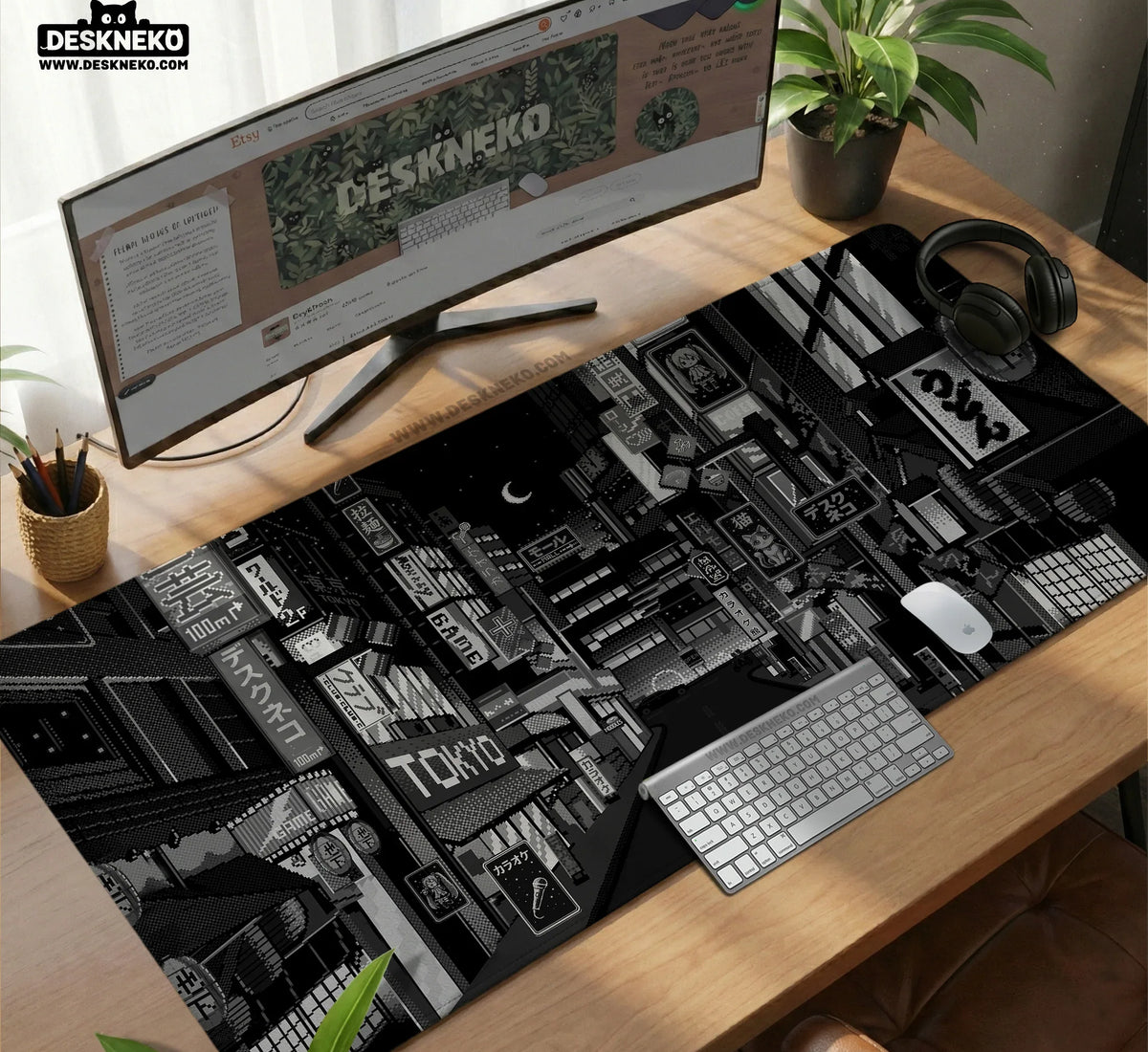 Black White Tokyo Desk Mat - Deskneko