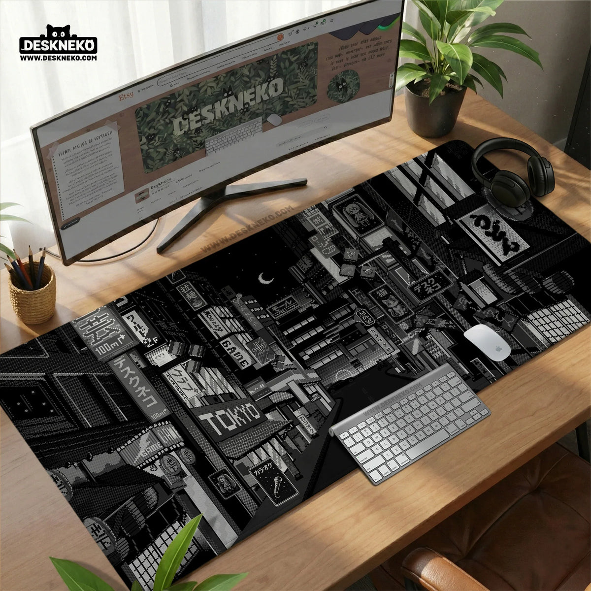 Black White Tokyo Desk Mat - Deskneko