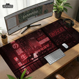 Red Cyberpunk Tokyo Cat Desk Mat - Deskneko