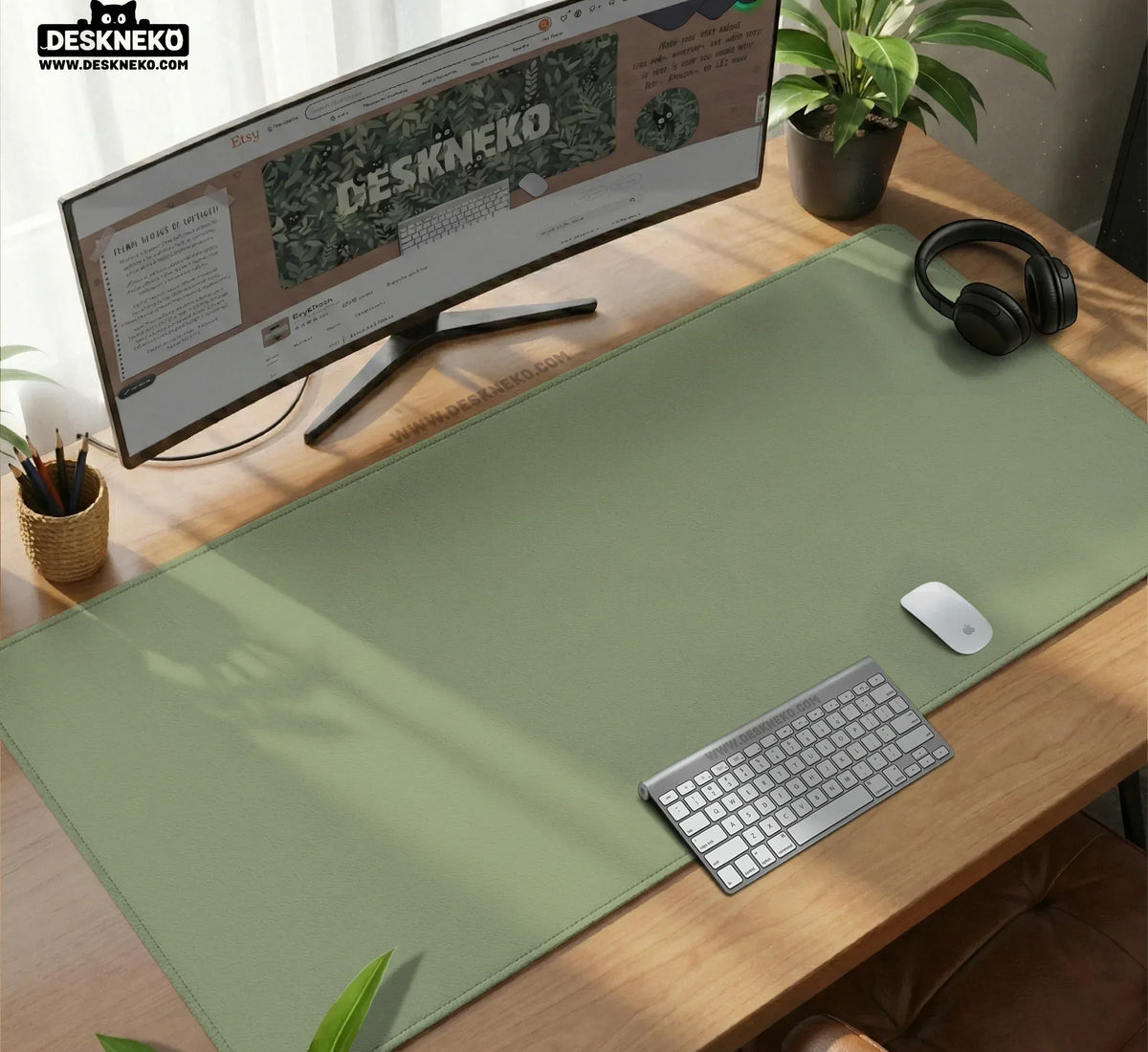 Sage Green Ergonomic Mousepad with Wrist Support for Desk - Deskneko