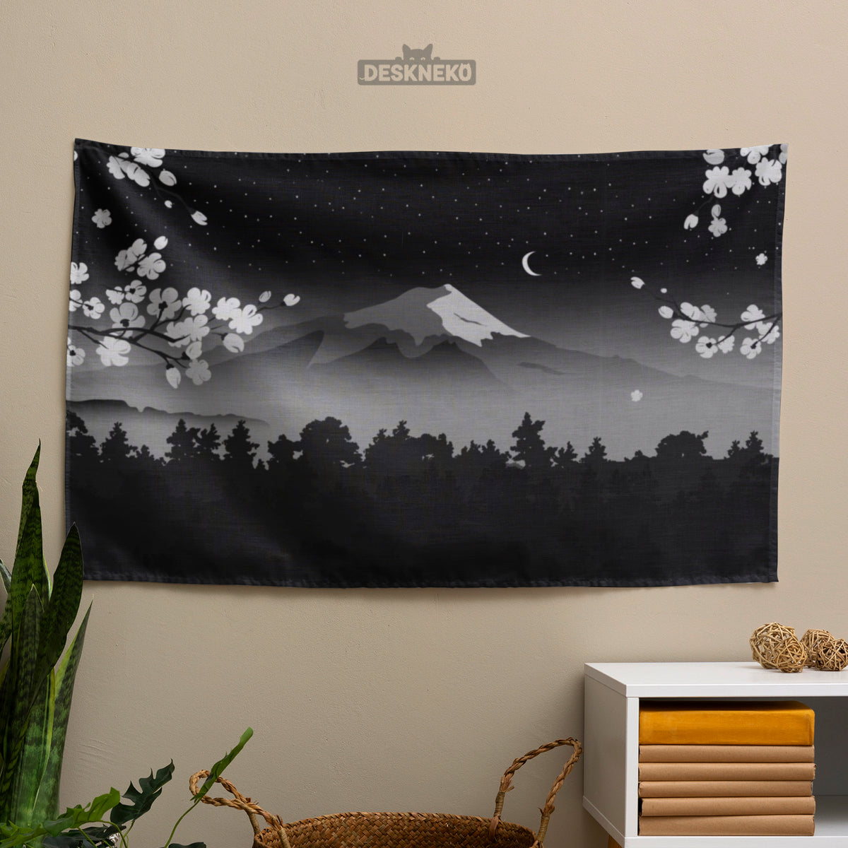 Black Mount Fuji Wall Tapestry - Wall tapestry - Deskneko - Wall Tapestries