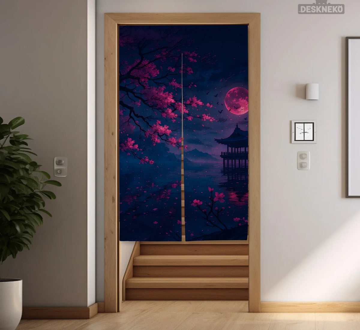 Dark Sakura Noren Door Curtain - Deskneko