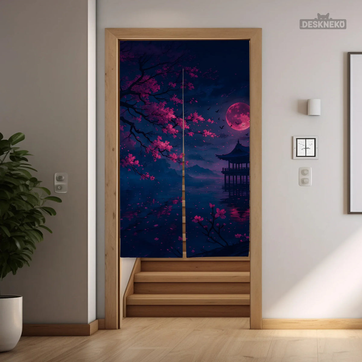 Dark Sakura Noren Door Curtain - Deskneko
