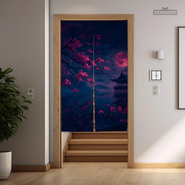 Dark Sakura Noren Door Curtain - Deskneko