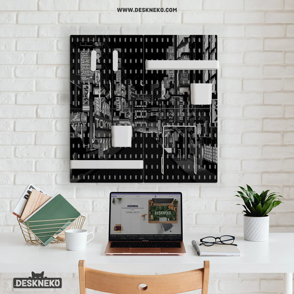 Tokyo Night Pixel Pegboard Organizer, Cyberpunk Wall Storage - Deskneko