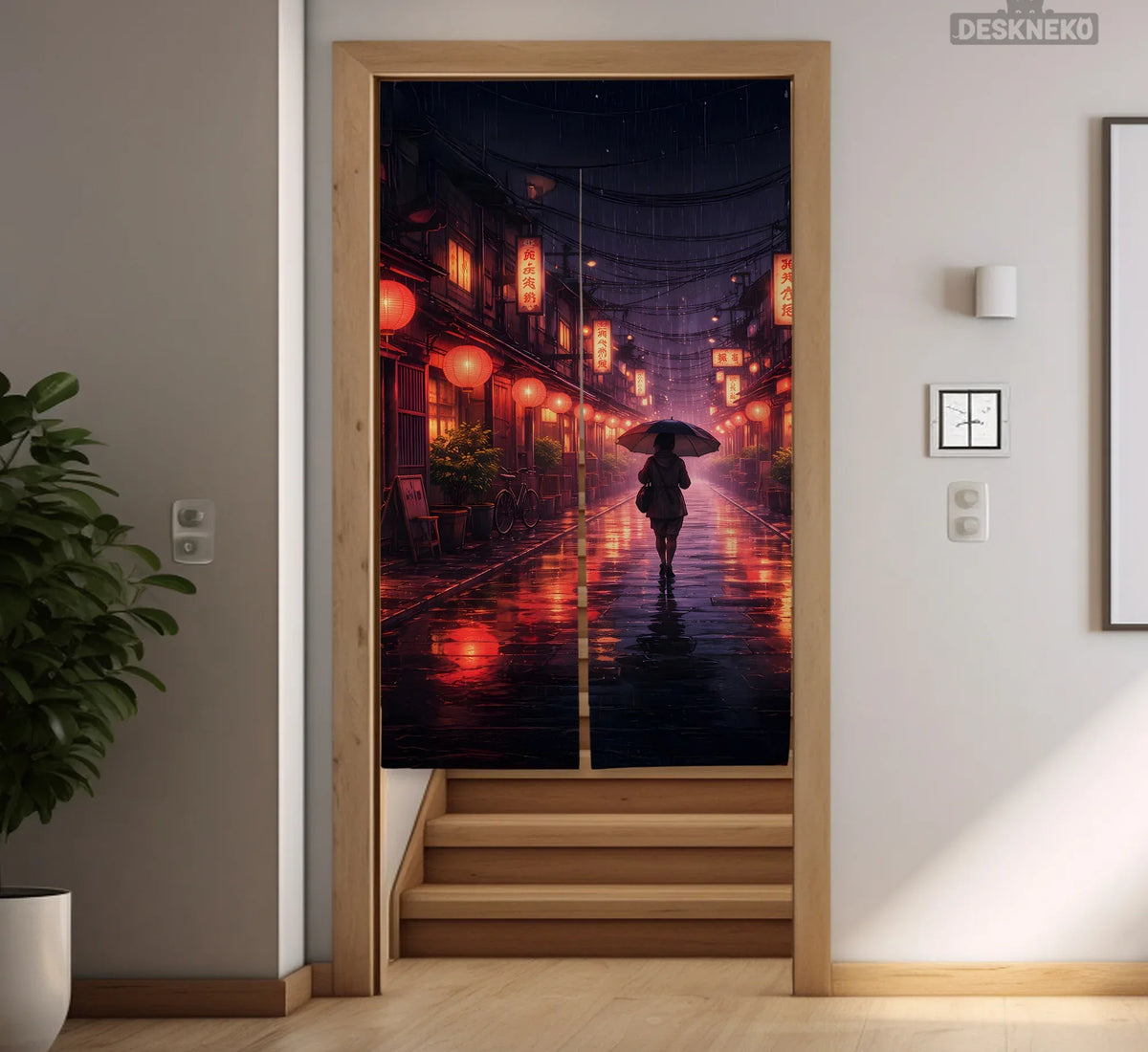 Lofi Anime Alley Noren Door Curtain - Deskneko