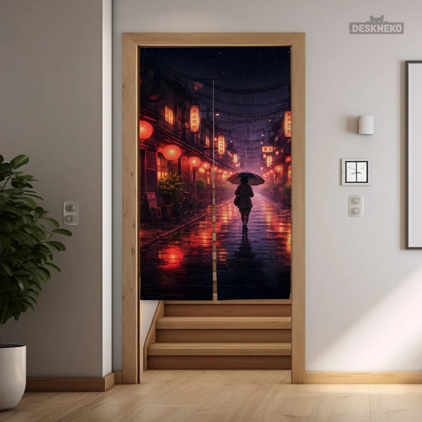 Lofi Anime Alley Noren Door Curtain - Deskneko