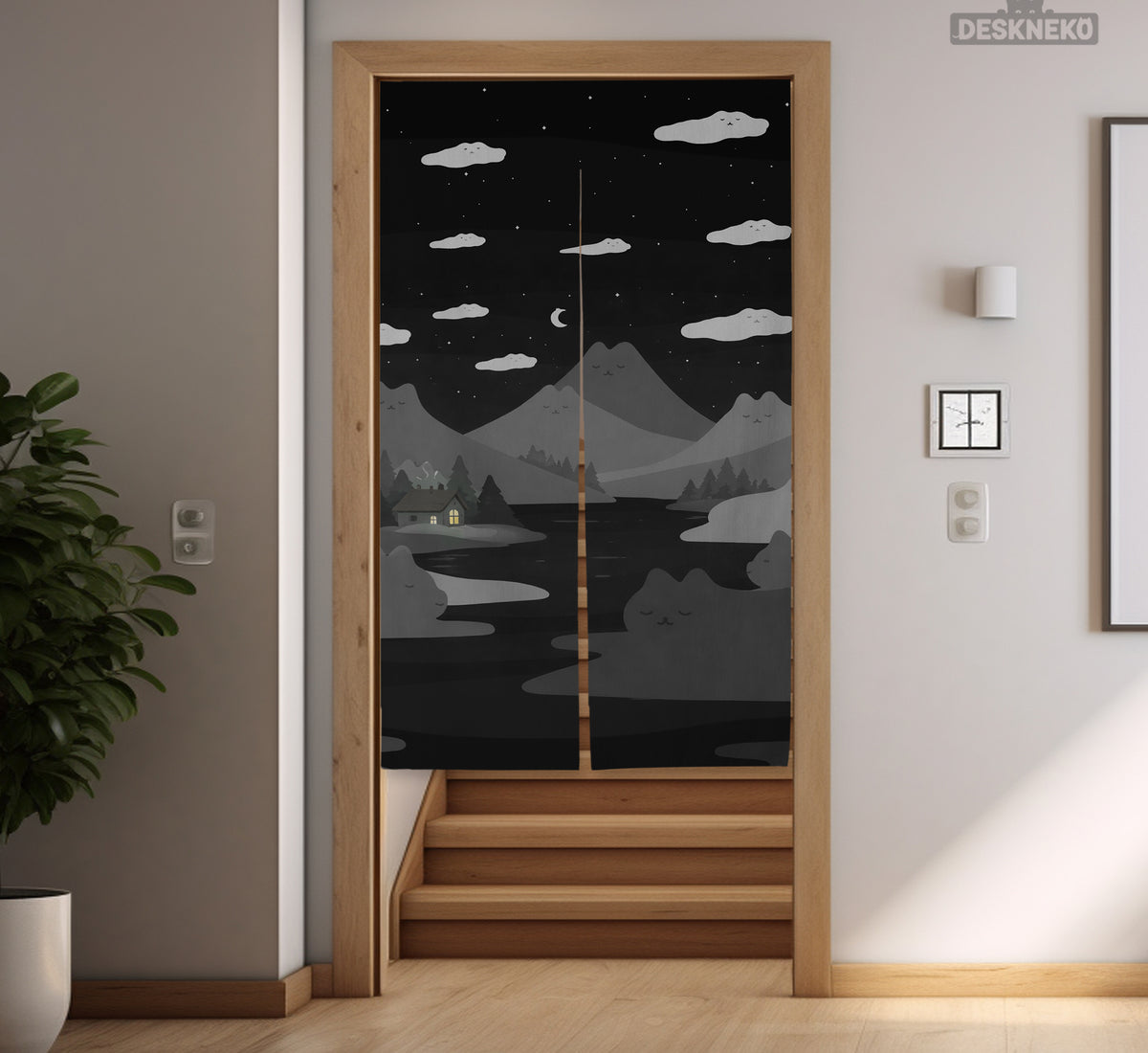 Cute Cat Mountains Noren Curtain - Noren Door Curtain - Deskneko - Noren Door Curtains