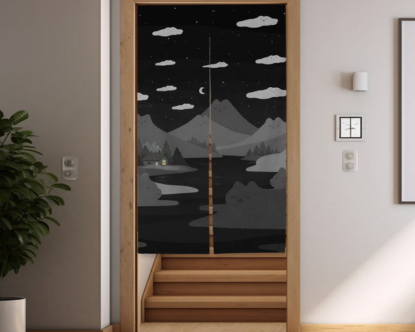 Cute Cat Mountains Noren Curtain - Noren Door Curtain - Deskneko - Noren Door Curtains