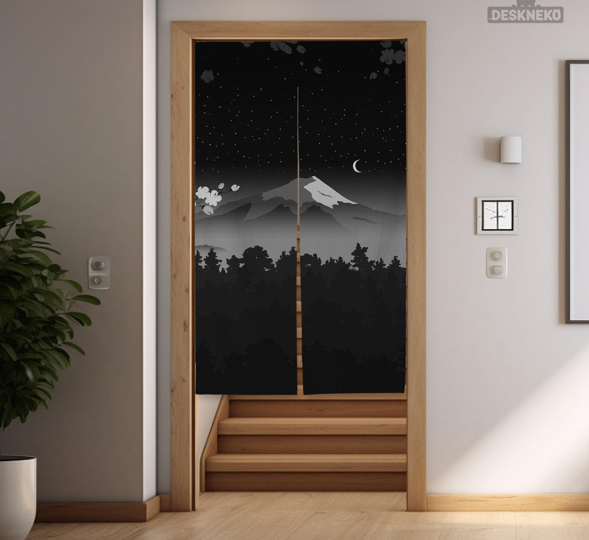 Black Mount Fuji Noren Curtain - Noren Door Curtain - Deskneko - Noren Door Curtains