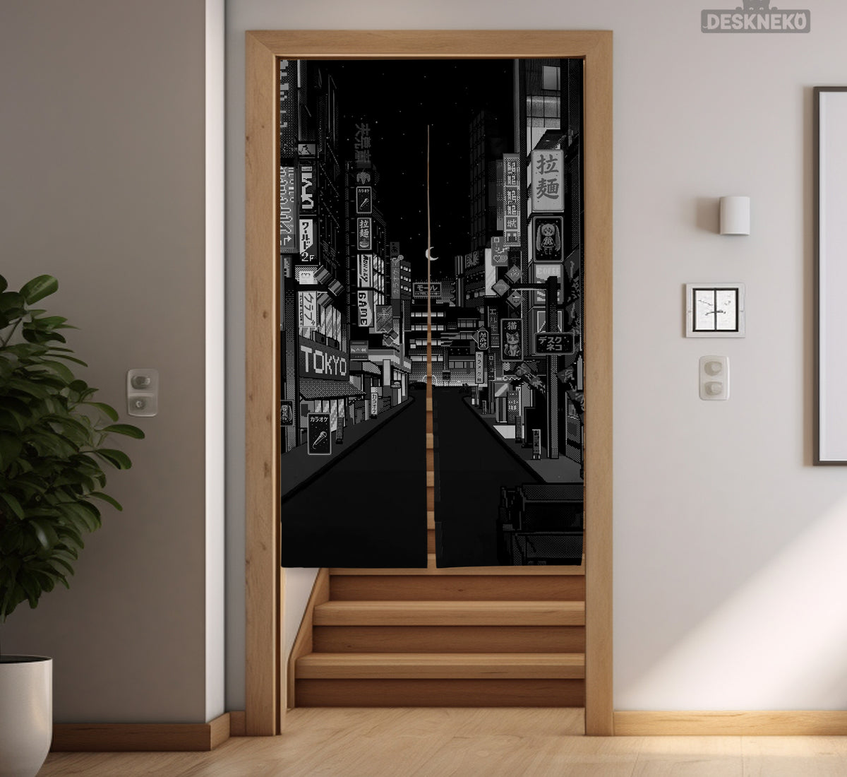 Black Tokyo Street Noren Curtain - Noren Door Curtain - Deskneko - Noren Door Curtains