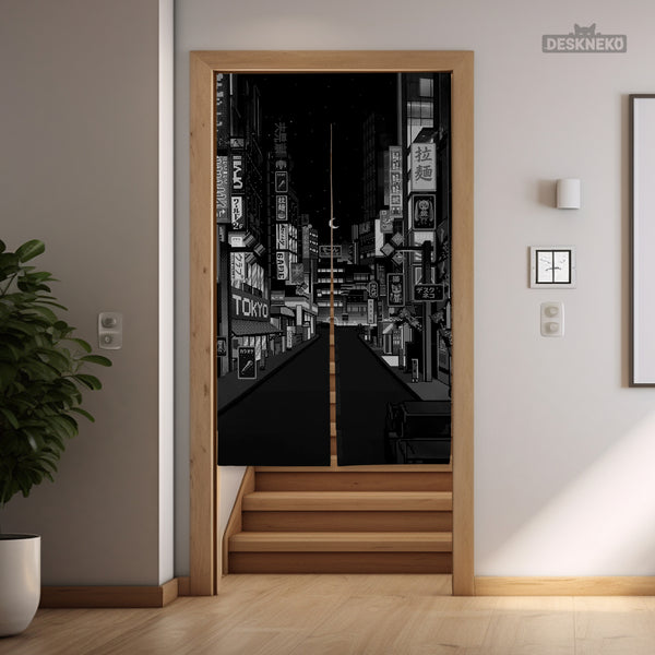 Black Tokyo Street Noren Curtain - Noren Door Curtain - Deskneko - Noren Door Curtains