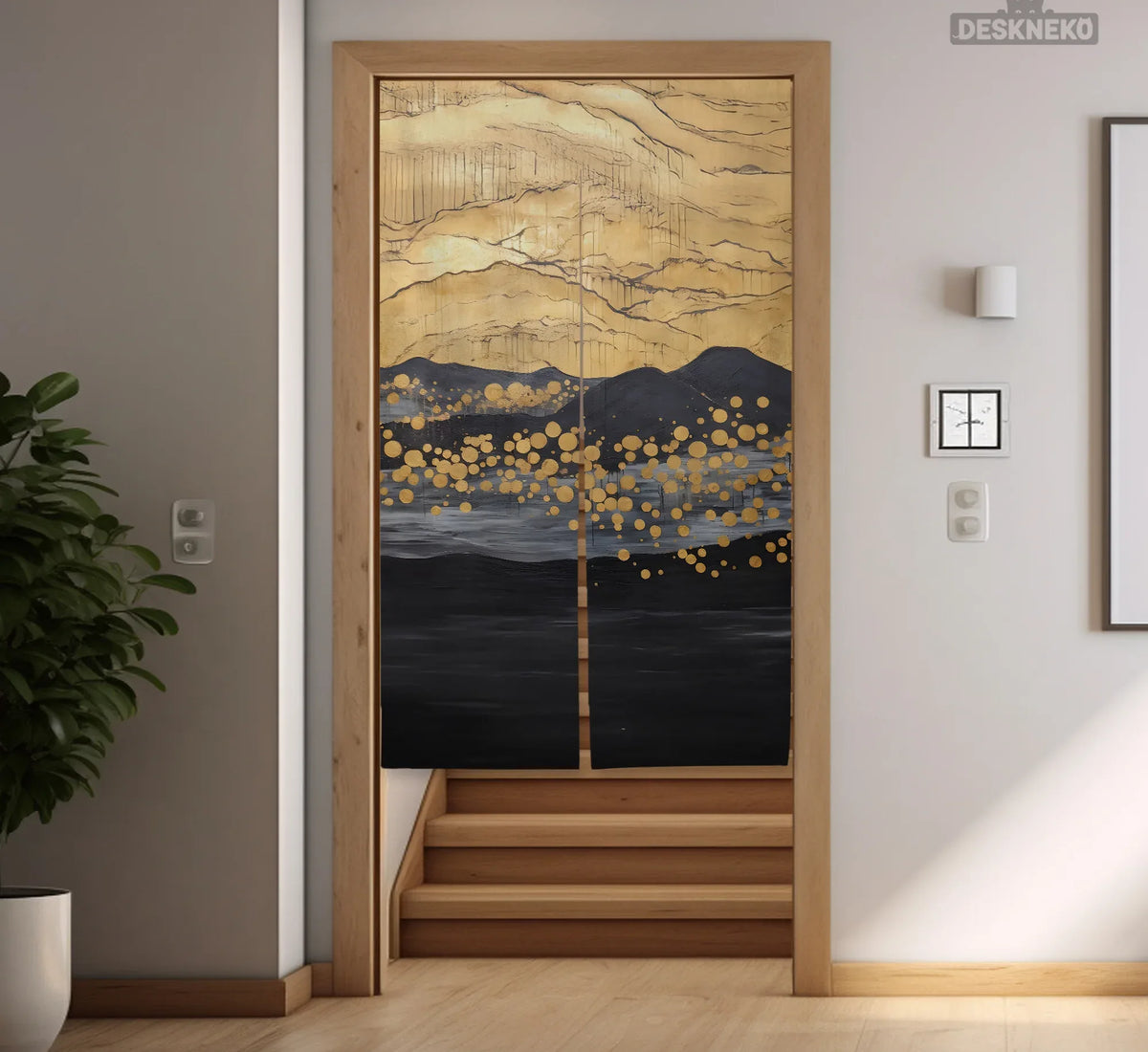 Gold Black Abstract Noren Door Curtain - Deskneko