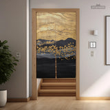 Gold Black Abstract Noren Door Curtain - Deskneko