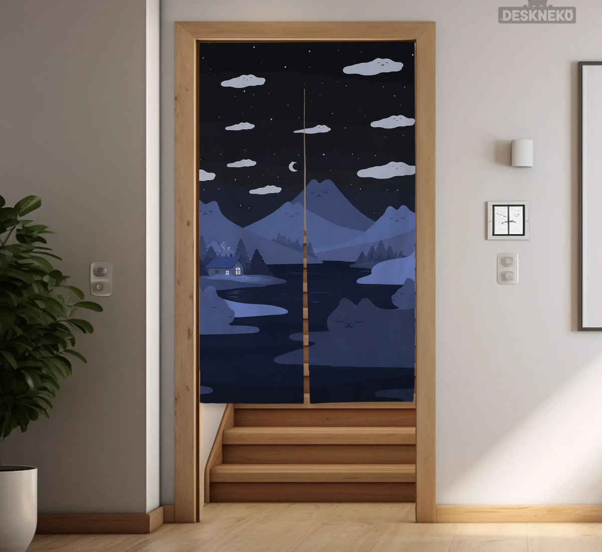 Navy Cat Hills Noren Door Curtain Room Divider - Deskneko