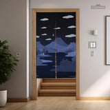 Navy Cat Hills Noren Door Curtain Room Divider - Deskneko