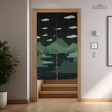 Forest Green Cat Hills Noren Door Curtain - Deskneko