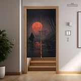 Samurai Red Moon Noren Door Curtain - Deskneko