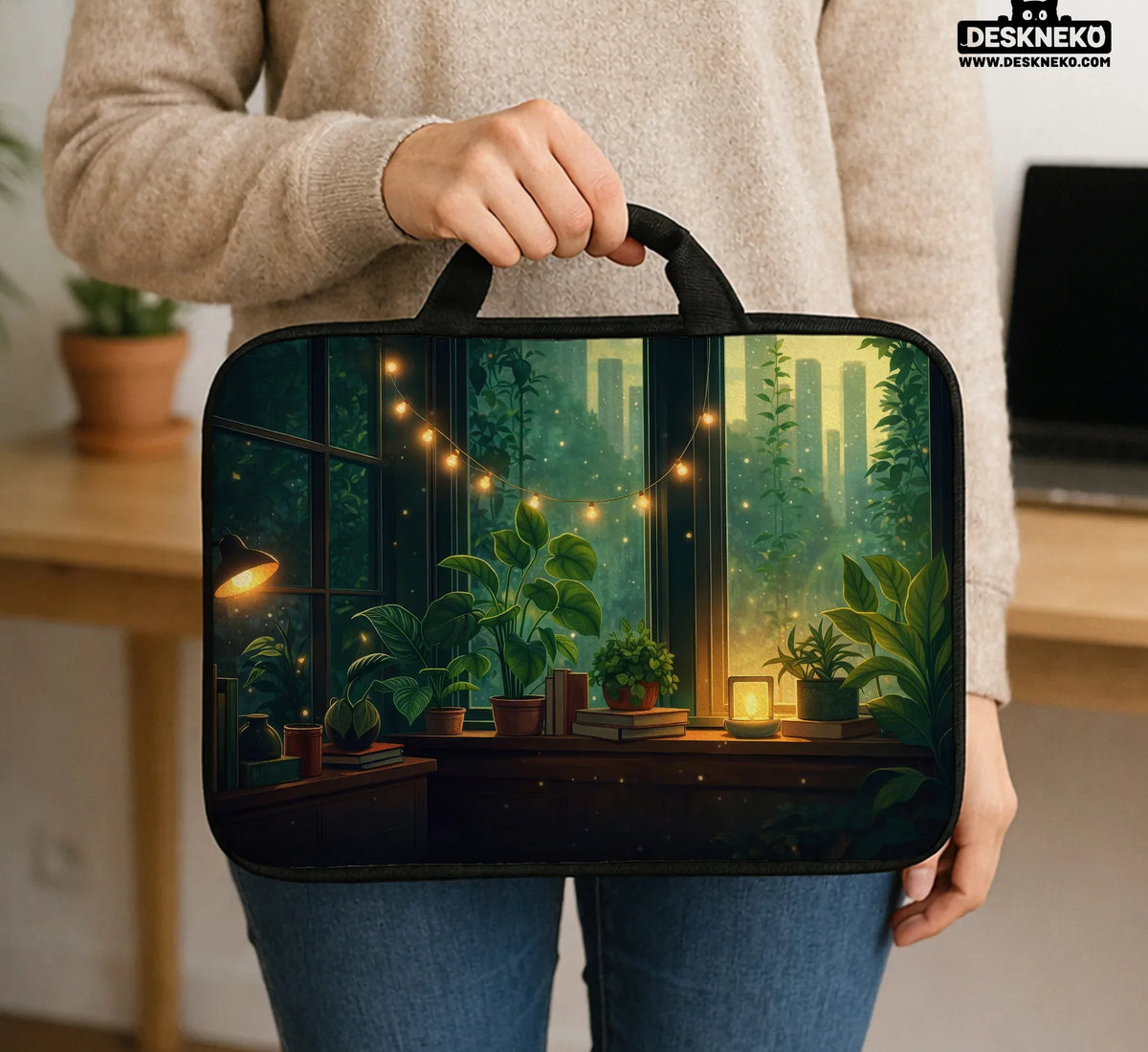 Cozy Green Window Laptop Sleeve & Bag - Deskneko