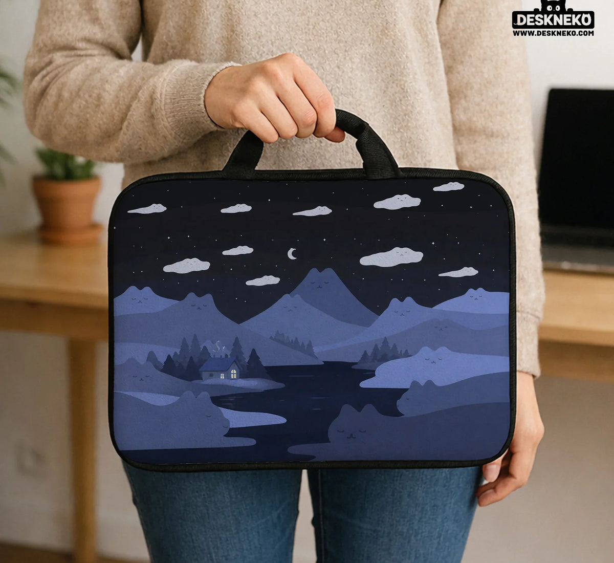 Whimisical Blue Cat Mountains Laptop Sleeve & Bag - Deskneko
