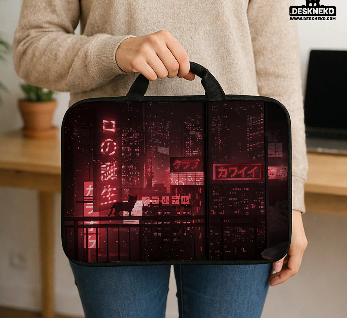 Red Cyberpunk Laptop Sleeve & Bag - Deskneko