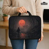 Samurai Red Moon Laptop Sleeve & Bag with Handle and Shoulder Strap - Deskneko