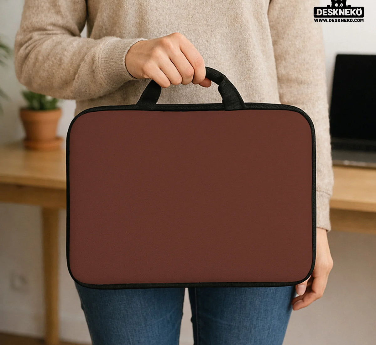 Mahogany Laptop Sleeve & Bag, Minimalist Brown Protective Work Case - Deskneko