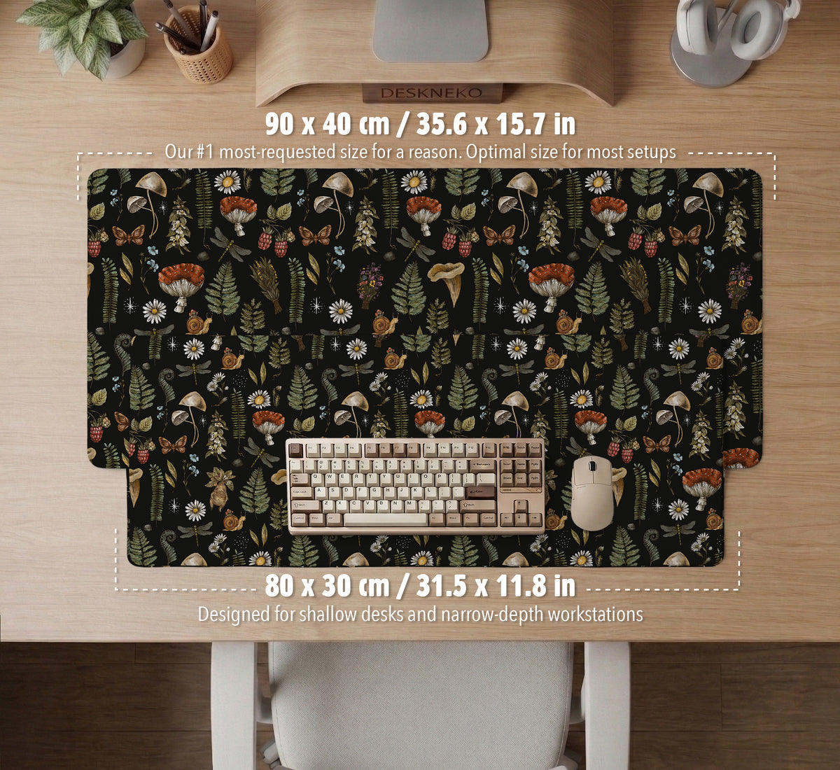 Dark Botanical Desk Mat Mousepad - Desk Mat - Deskneko - Desk Mats & Mousepads