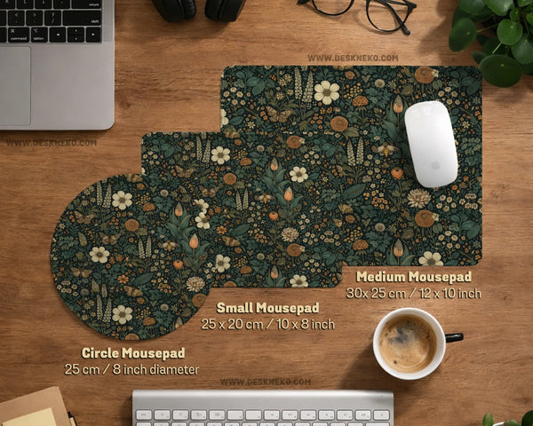 Dark Floral Cottagecore Desk Mat with Botanical Butterflies - Deskneko