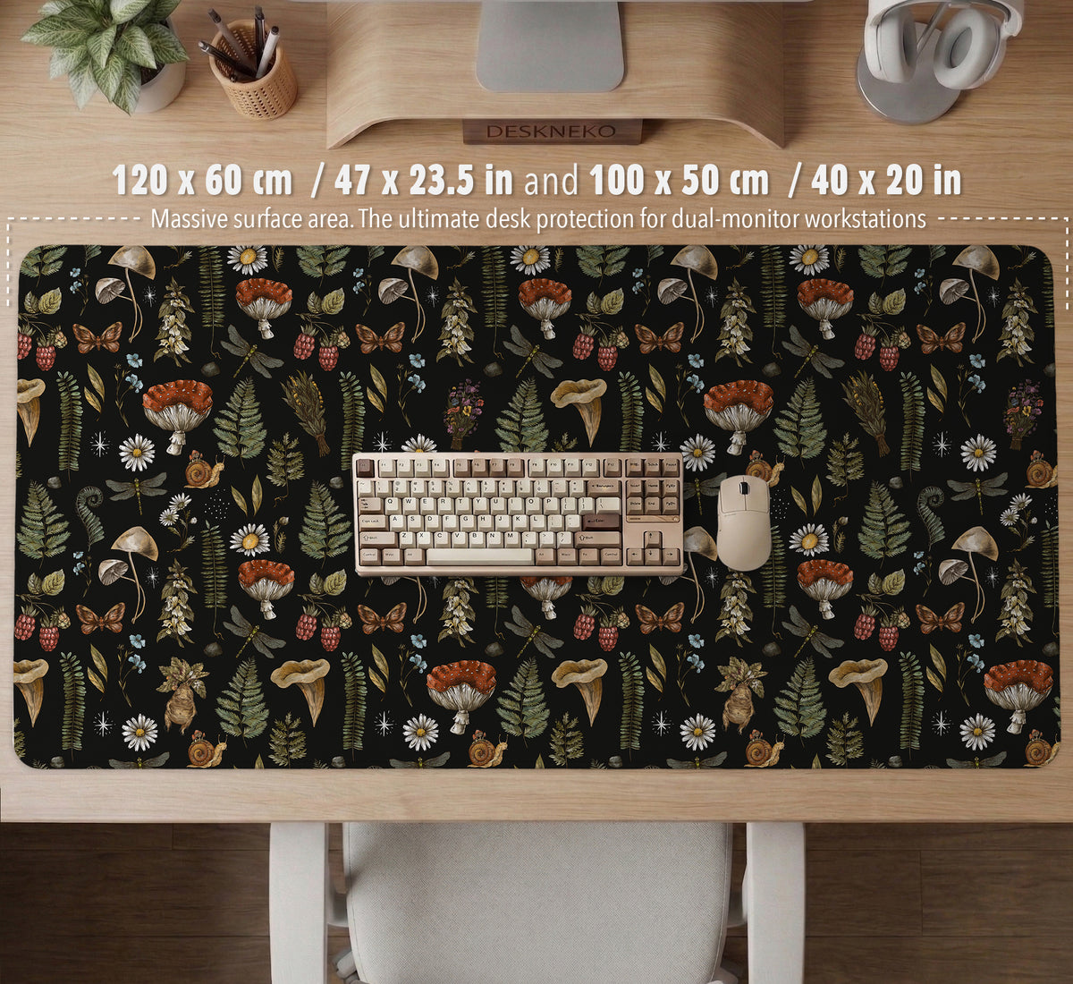 Dark Botanical Desk Mat Mousepad - Desk Mat - Deskneko - Desk Mats & Mousepads