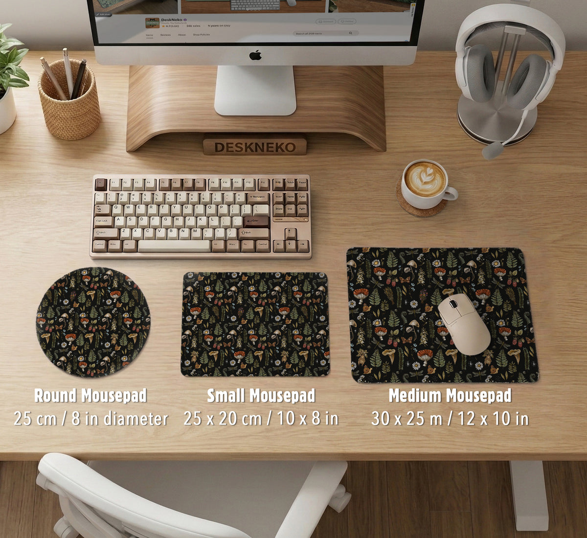 Dark Botanical Desk Mat Mousepad - Desk Mat - Deskneko - Desk Mats & Mousepads