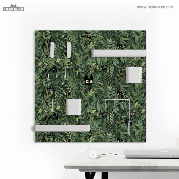 Botanical Cat Desk Pegboard Organizer, Forest Green Workspace Storage - Deskneko