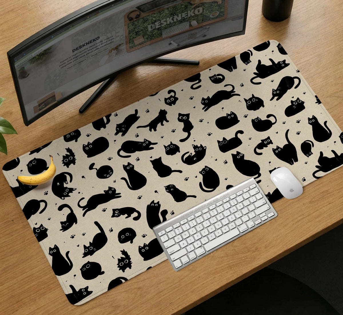 Black Cat Desk Mat, Cute XL Mousepad for Cozy Office and Gaming Setup - Deskneko